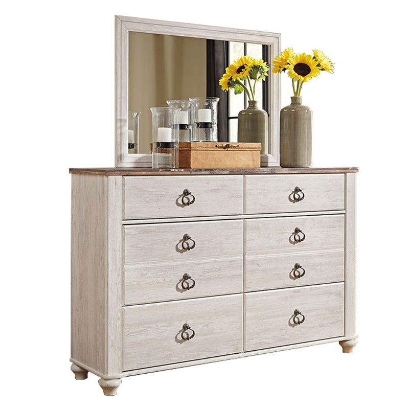 Willowton – Whitewash – Dresser, Mirror