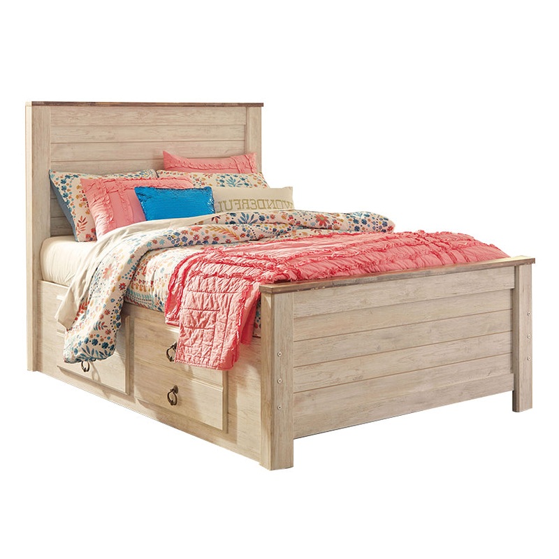 Willowton – Whitewash – Full Panel Bed With 2 Storage Drawers