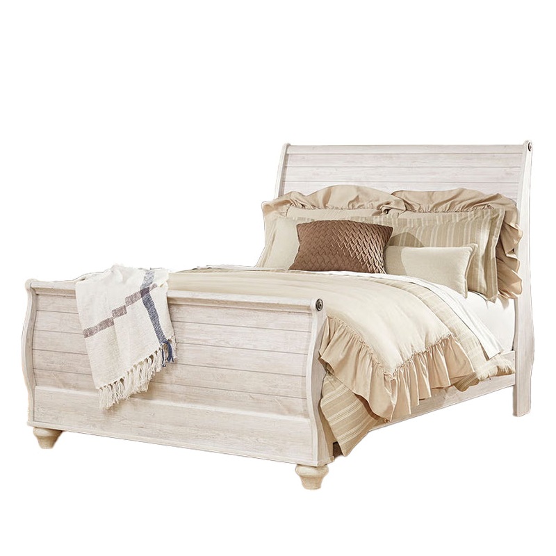 Willowton – Whitewash – Queen Sleigh Bed With Faux Plank Design