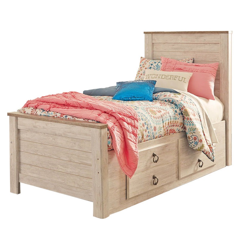 Willowton – Whitewash – Twin Panel Bed With 2 Storage Drawers
