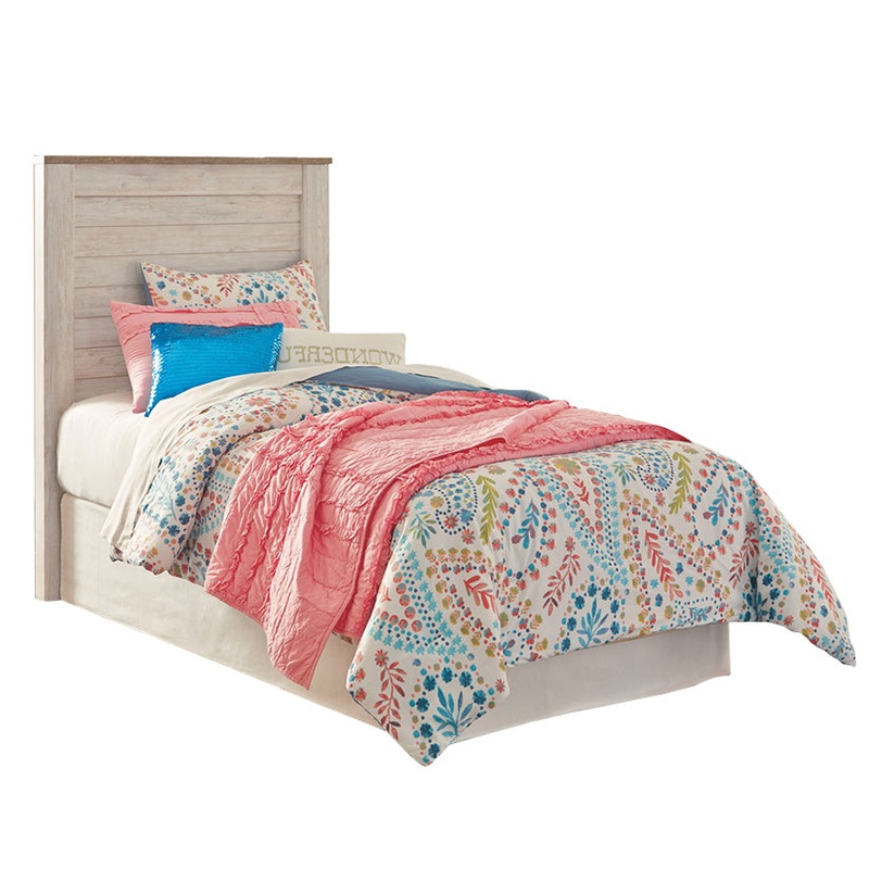 Willowton – Whitewash – Twin Panel Headboard With Bolt On Bed Frame