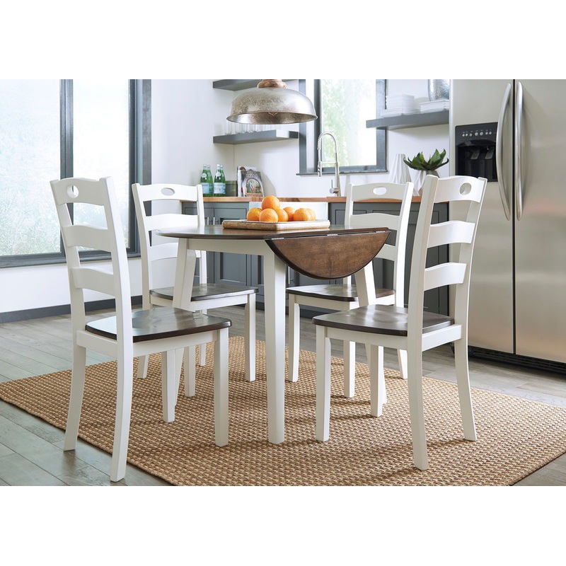 Woodanville – Cream / Brown – 5 Pc. – Drop Leaf Table, 4 Side Chairs