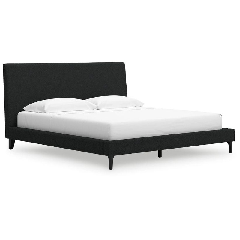 Cadmori – Black – King Upholstered Bed With Roll Slats