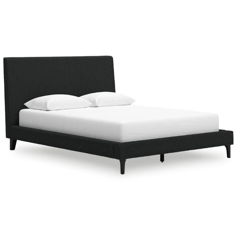 Cadmori – Black – Queen Upholstered Bed With Roll Slats