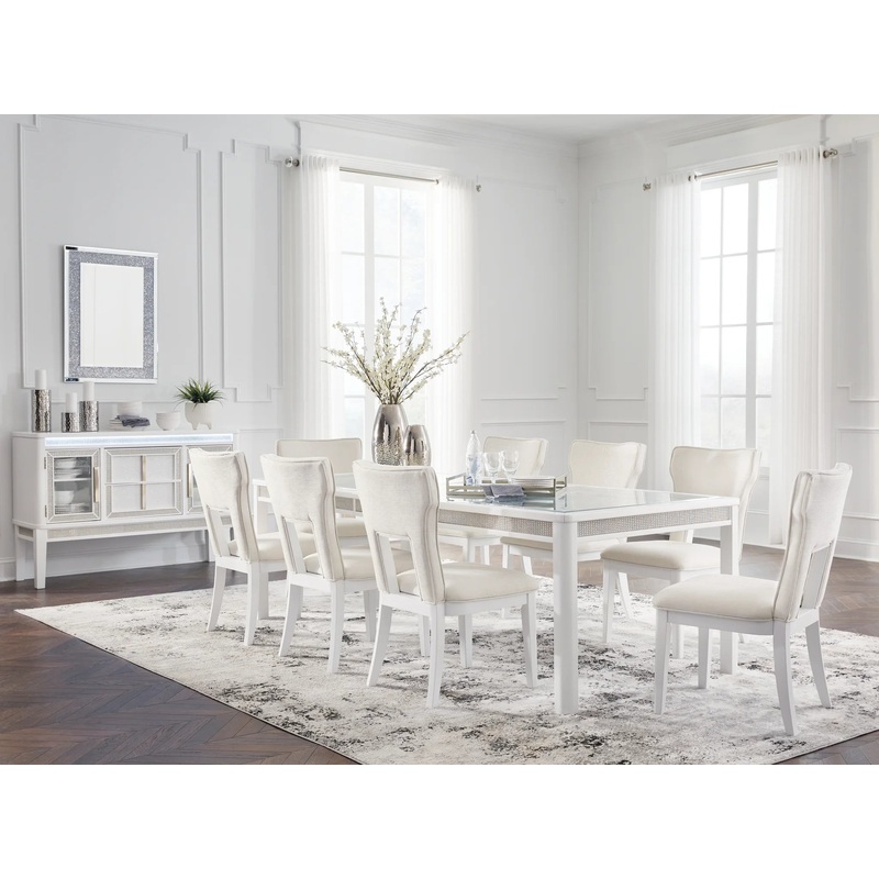 Chalanna – White – 10 Pc. – Rectangular Dining Room Extension Table, 8 Side Chairs, Server