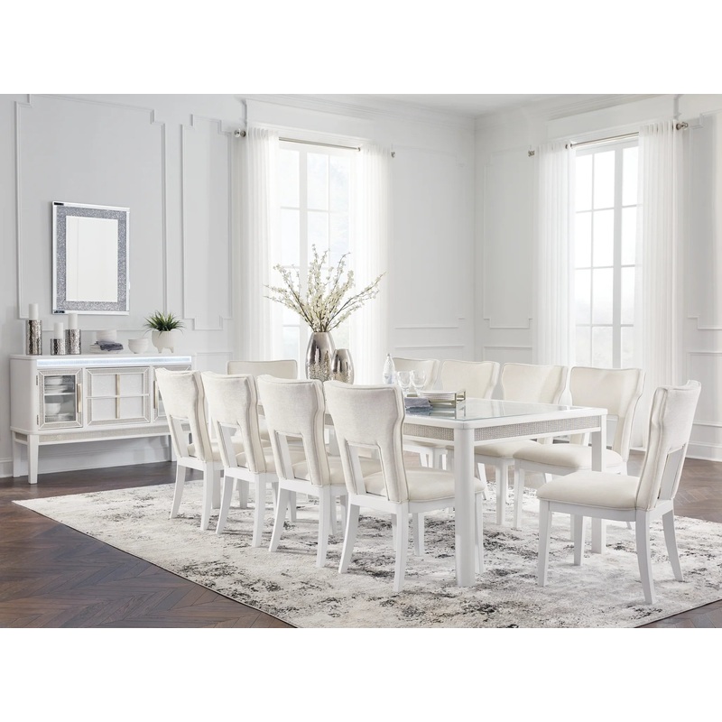 Chalanna – White – 12 Pc. – Rectangular Dining Room Extension Table, 10 Side Chairs, Server