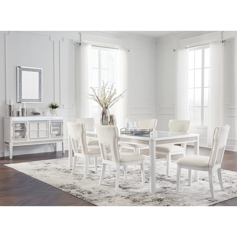 Chalanna – White – 8 Pc. – Rectangular Dining Room Extension Table, 6 Side Chairs, Server