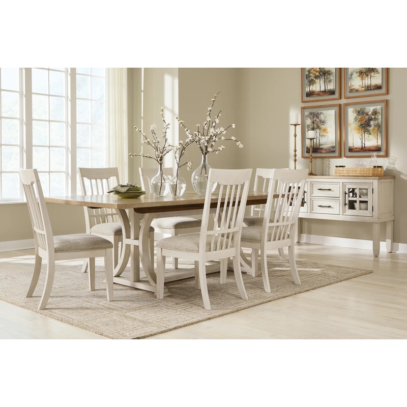 Shaybrock – Antique White / Brown – 8 Pc. – Rectangular Dining Room Extension Table, 6 Side Chairs, Server