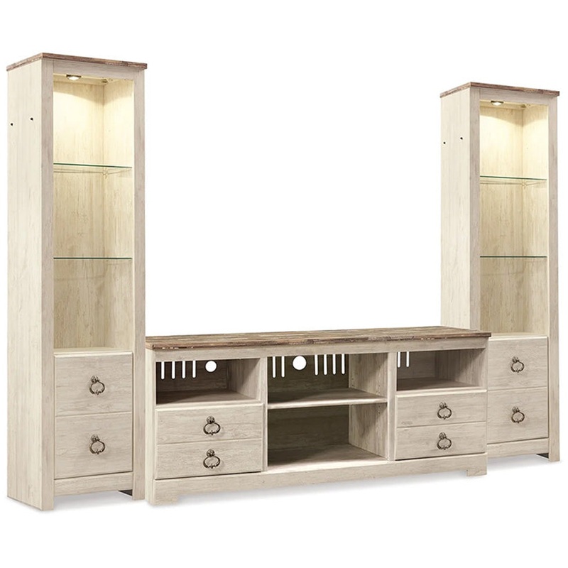 Willowton – Whitewash – 3-Piece Entertainment Center