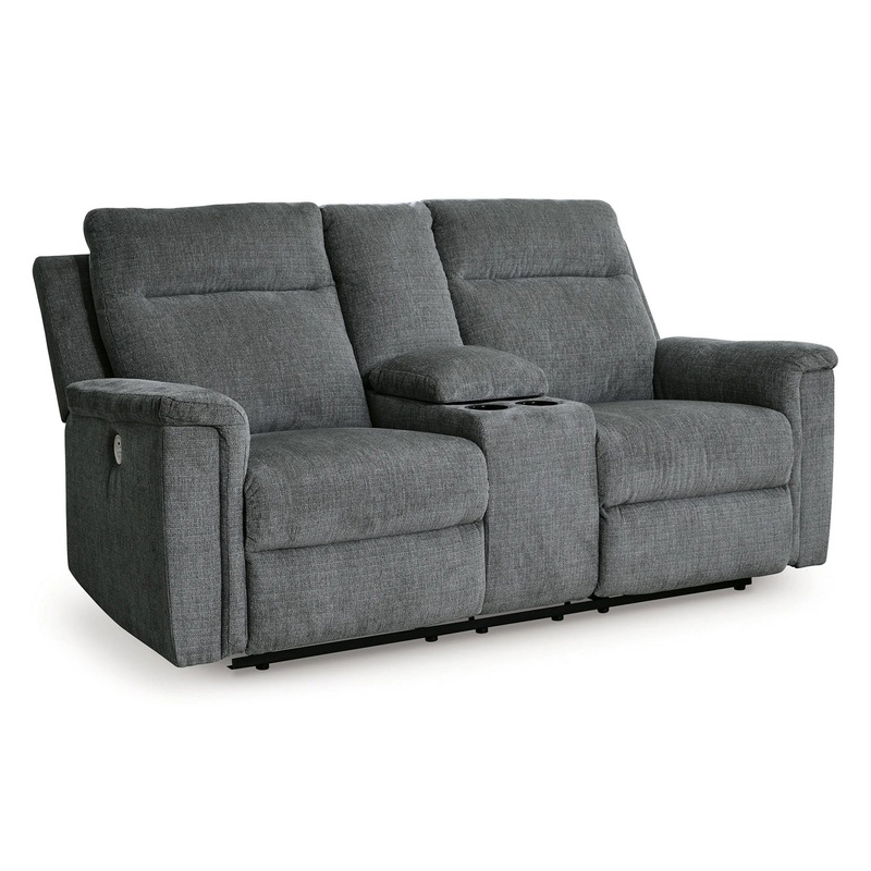 Barnsana – Gravel – Dbl Power Reclining Loveseat with Console