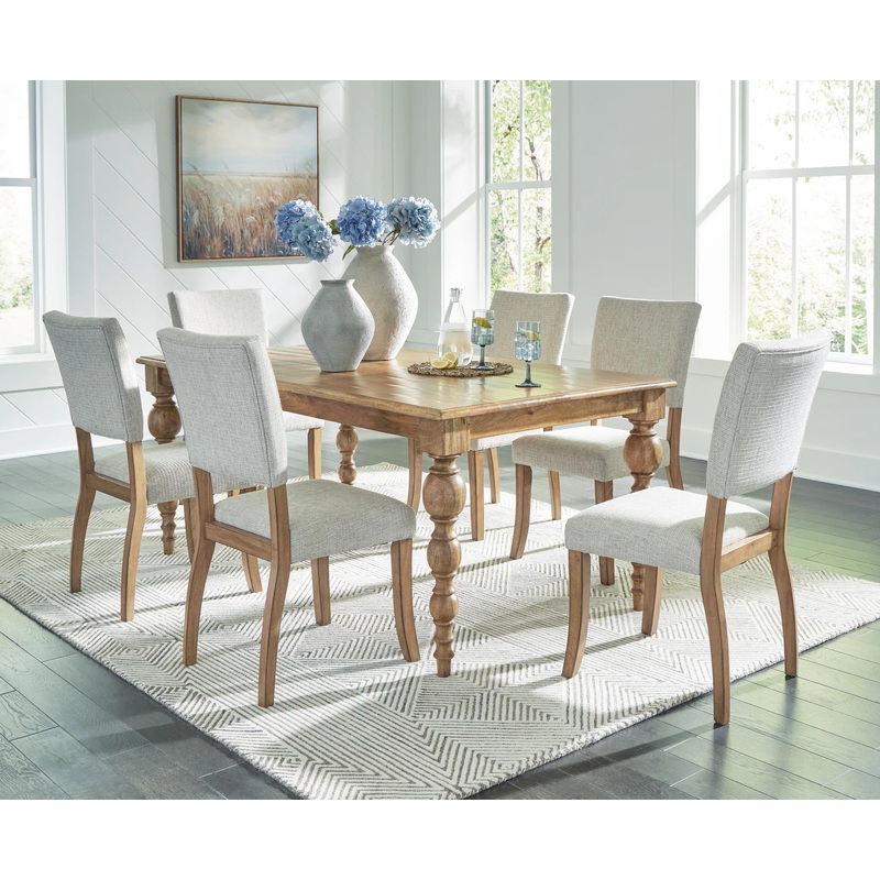 Rybergston – Light Brown – 7 Pc. – Rectangular Dining Table, 6 Chairs