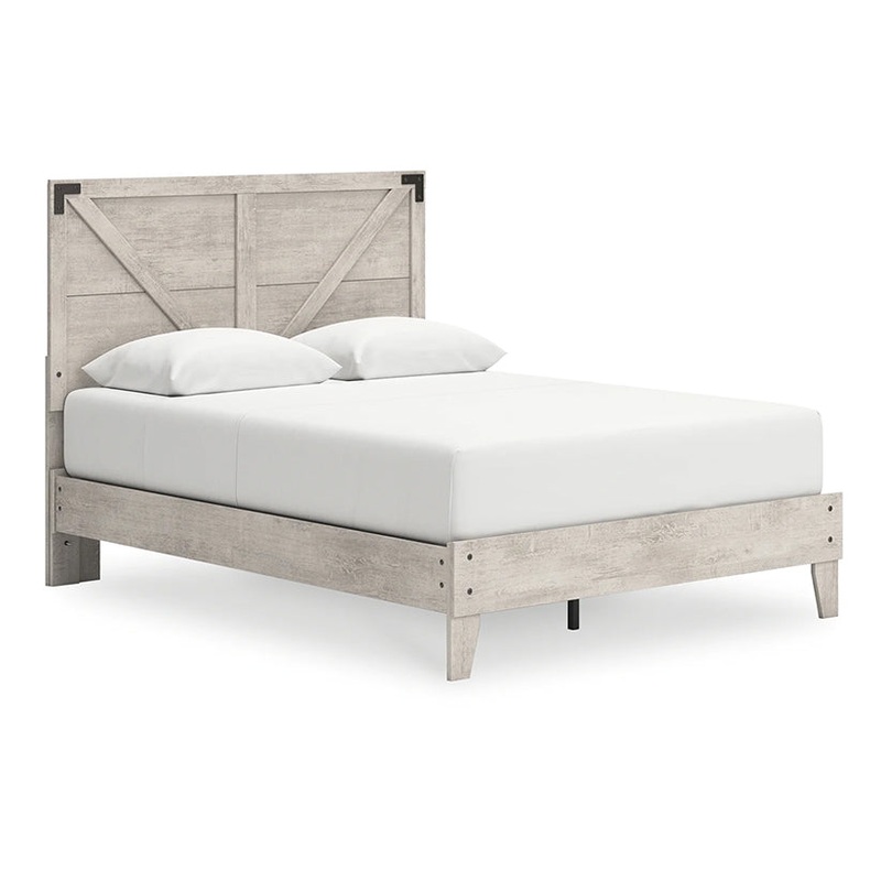 Shawburn – Whitewash – Queen Platform Bed With Crossbuck Panel Headboard