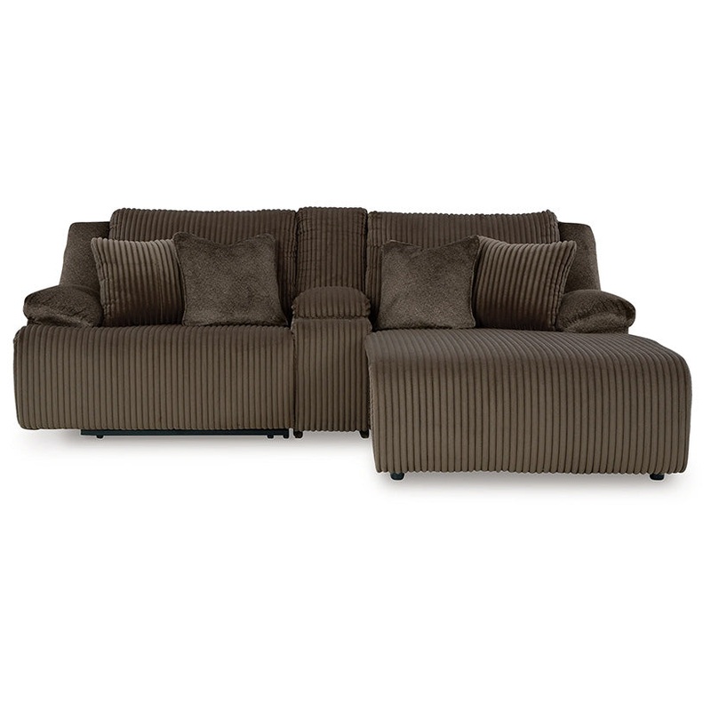Top Tier – Chocolate – 3-Piece Reclining Sectional Sofa With Raf Press Back Chaise