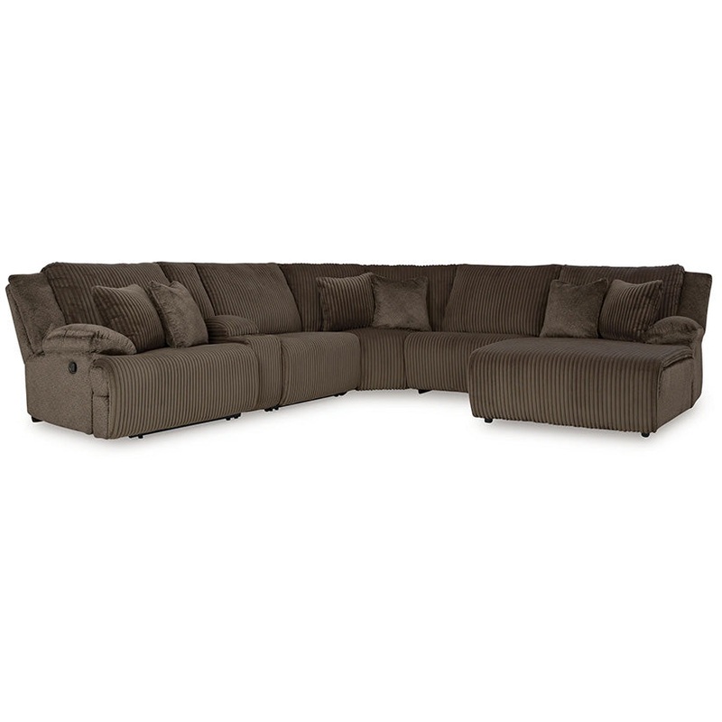 Top Tier – Chocolate – 6-Piece Reclining Sectional With Raf Press Back Chaise