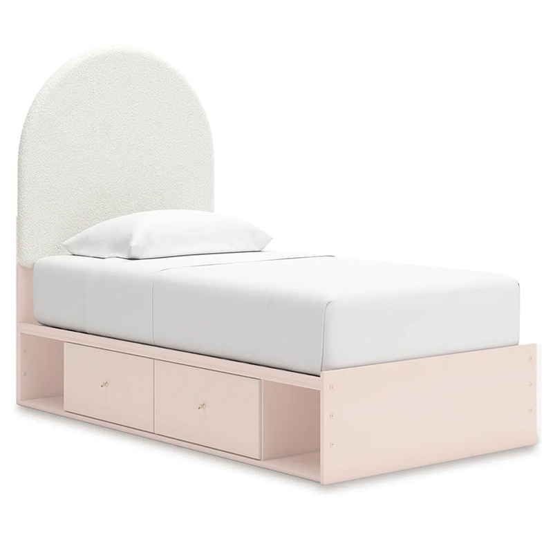 Wistenpine – Blush – Twin Upholstered Panel Bed With Under Bed Storage