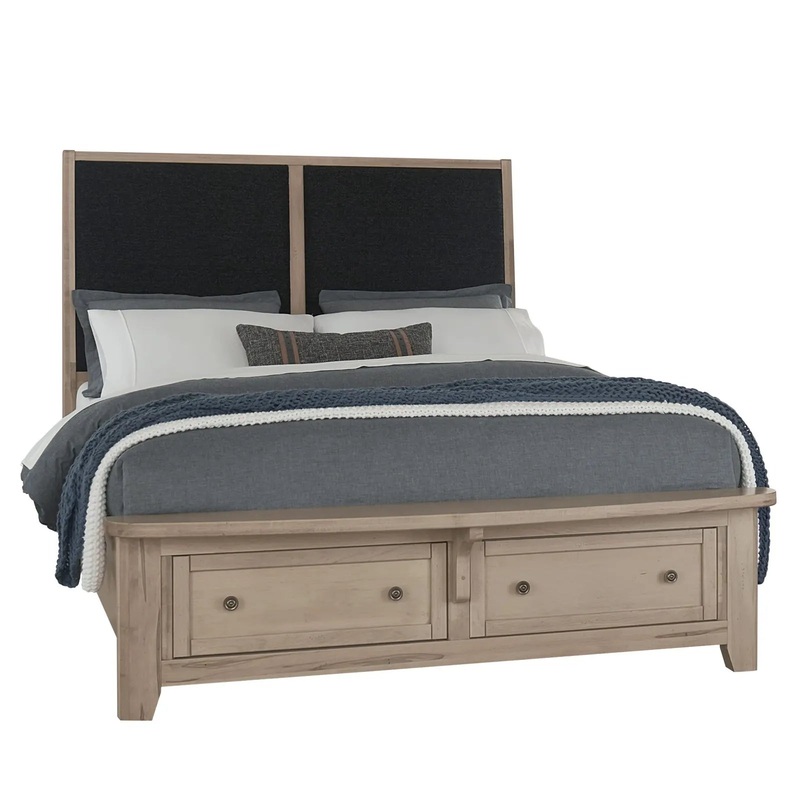 Woodbridge – King Storage Upholstered Bed With Black Fabric – Clear Maple