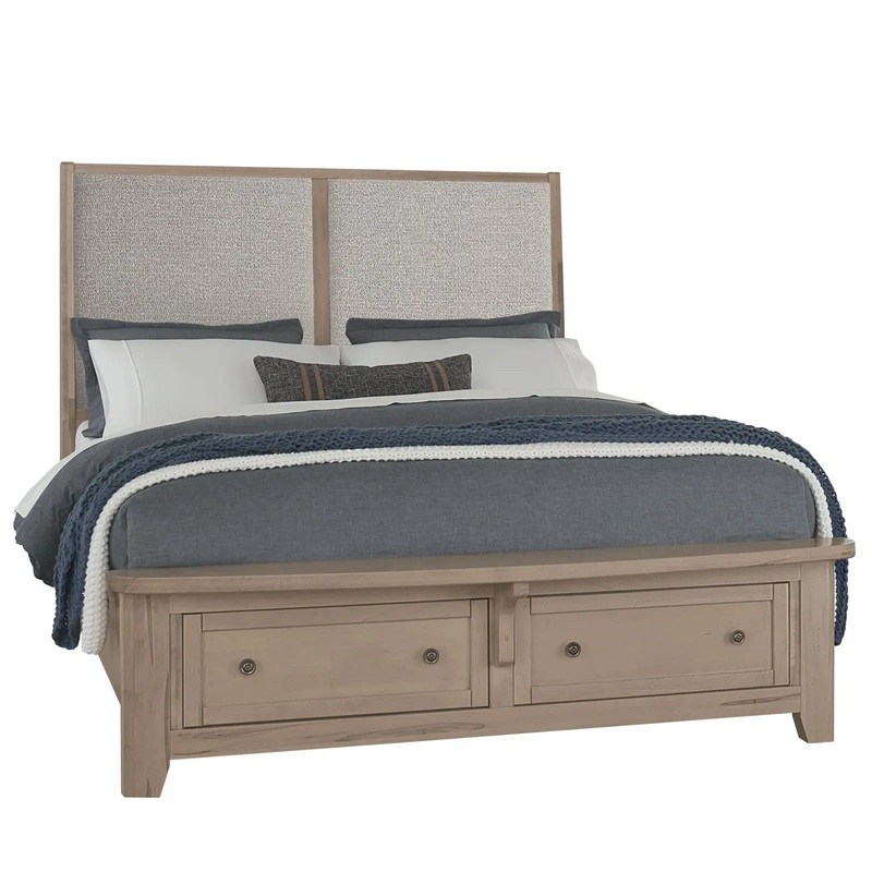 Woodbridge – King Storage Upholstered Bed With Grey Fabric – Clear Maple