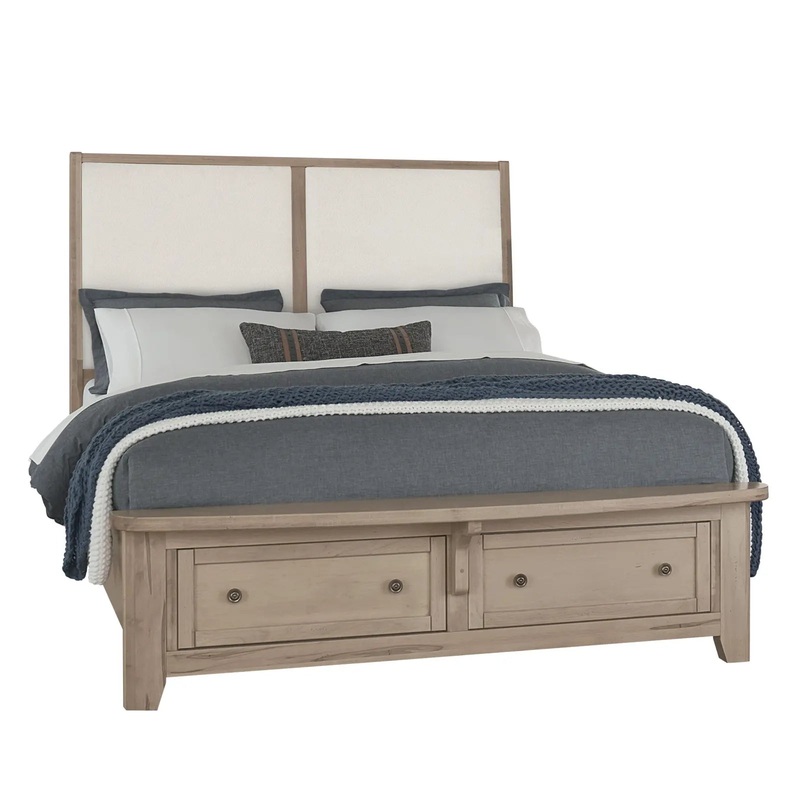 Woodbridge – King Storage Upholstered Bed With White Fabric – Clear Maple