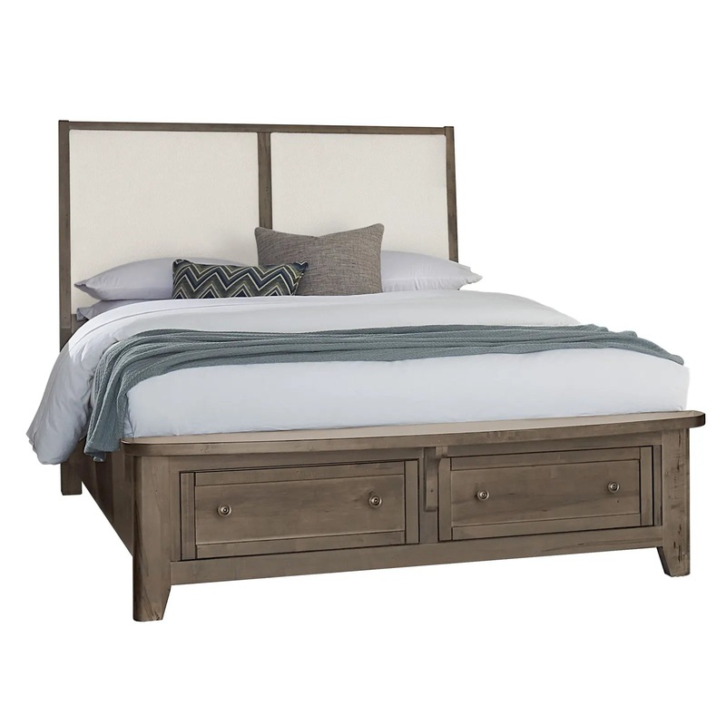 Woodbridge – King Storage Upholstered Bed With White Fabric – Dark Cashmere