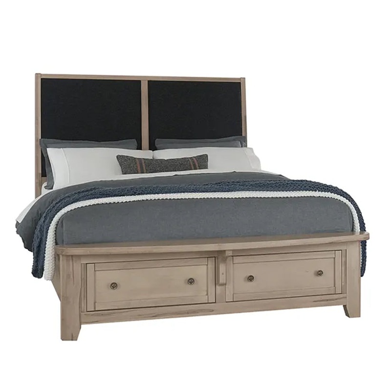 Woodbridge – Queen Storage Upholstered Bed With Black Fabric – Clear Maple