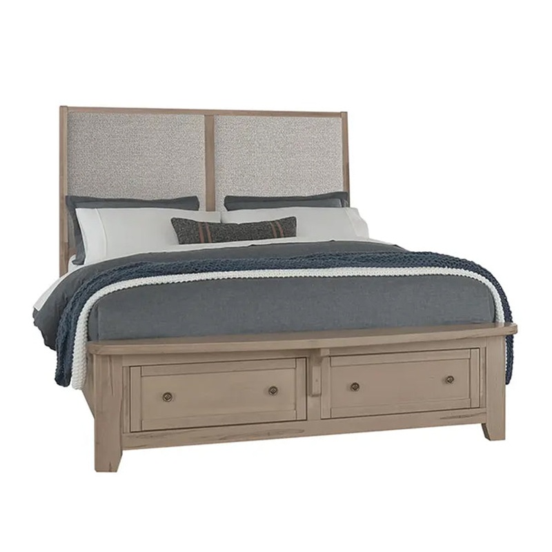 Woodbridge – Queen Storage Upholstered Bed With Grey Fabric – Clear Maple