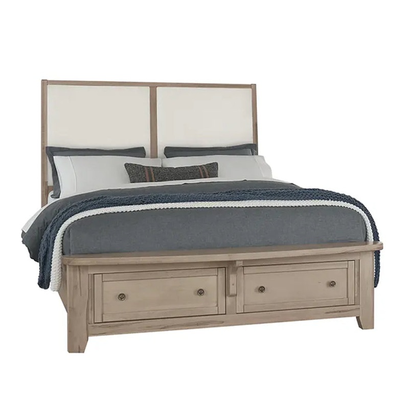 Woodbridge – Queen Storage Upholstered Bed With White Fabric – Clear Maple