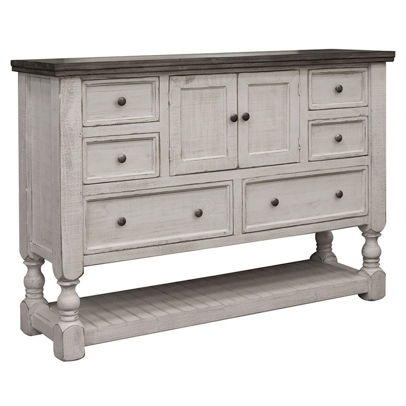 Stone – Dresser With 6 Drawers / 2 Door – Antiqued Ivory / Weathered Gray