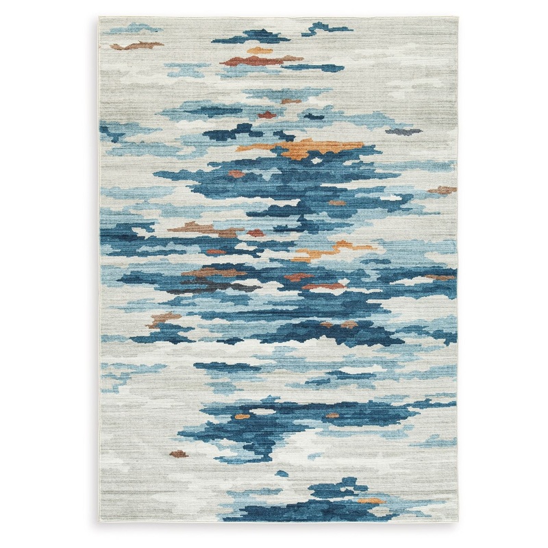 Vinlett – Cream / Blue / Brown – Washable Medium Rug – 5′ x 7′