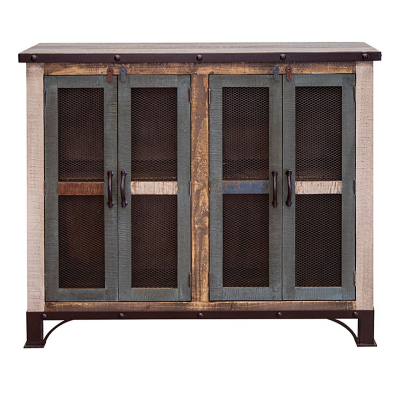 Antique – 4 Iron Mesh Doors Console / Buffet – Multicolor