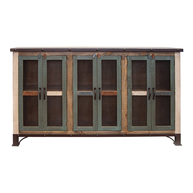 Antique – 6 Iron Mesh Doors Console / Buffet – Multicolor