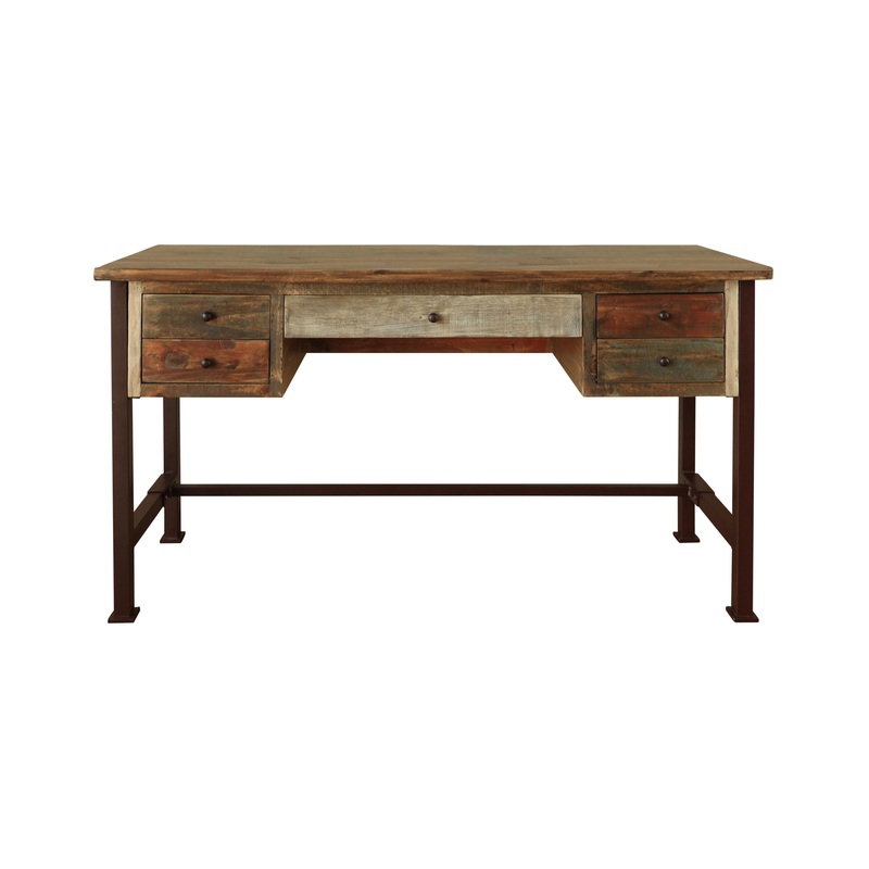 Antique – Desk With 5 Drawers – Multicolor