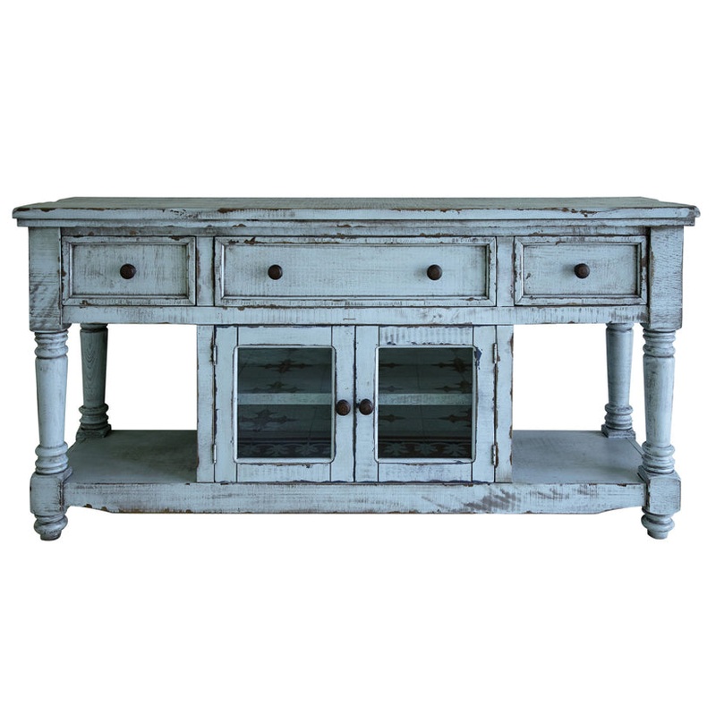 Aruba – TV Stand / Console With 3 Drawers And 2 Doors In Blue – Sky Blue