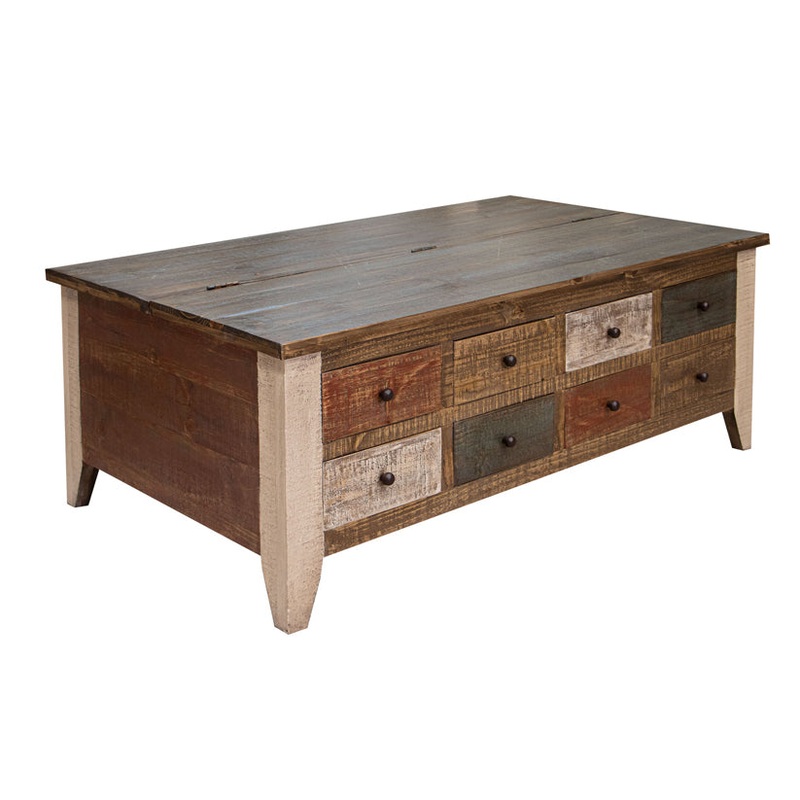 Antique – Multi-Drawer Cocktail Table With 8 Drawers – Multicolor
