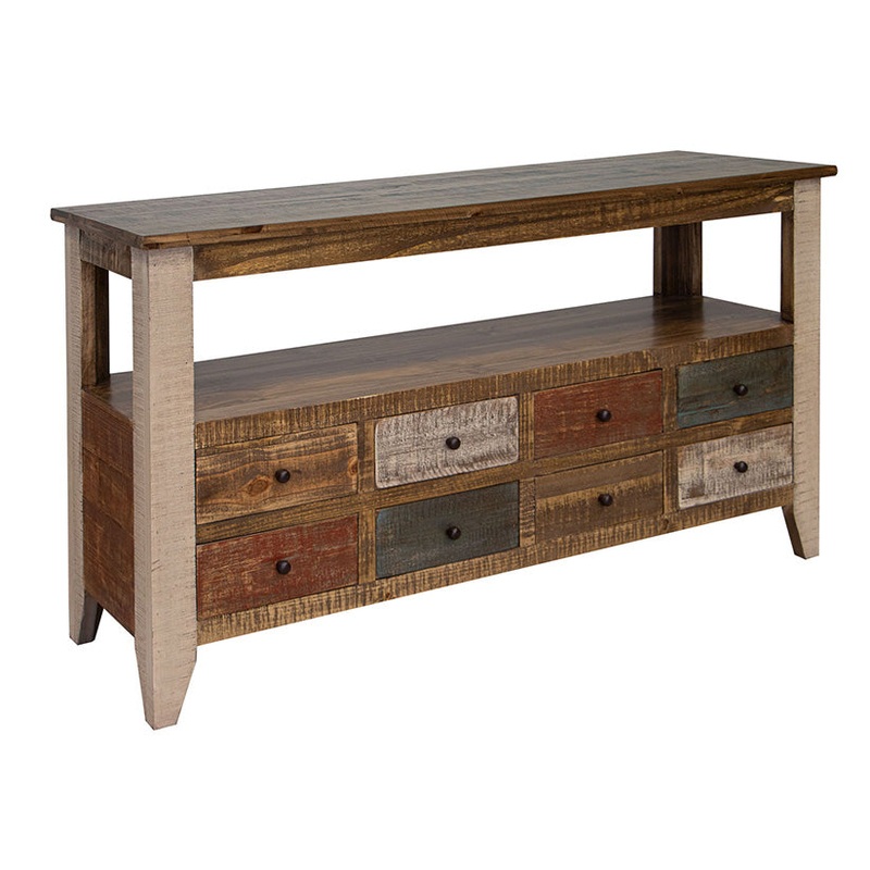 Antique – Multi-Drawer Sofa Table With 8 Drawers – Multicolor