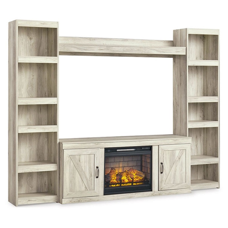 Bellaby – Whitewash – 5-Piece Entertainment Center With Electric Fireplace