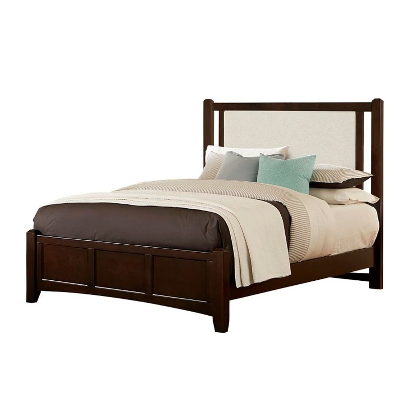 Bonanza – King Pebble Gray Upholstered Bed With Mansion Footboard – Merlot