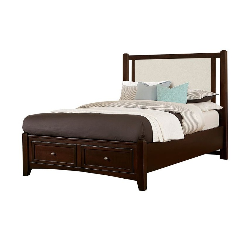 Bonanza – Queen Linen Upholstered Bed With Storage Footboard – Merlot