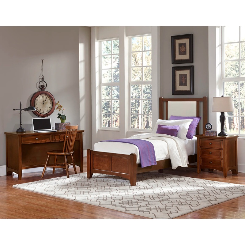 Bonanza – Twin Linen Upholstered Bed With Mansion Footboard – Cherry