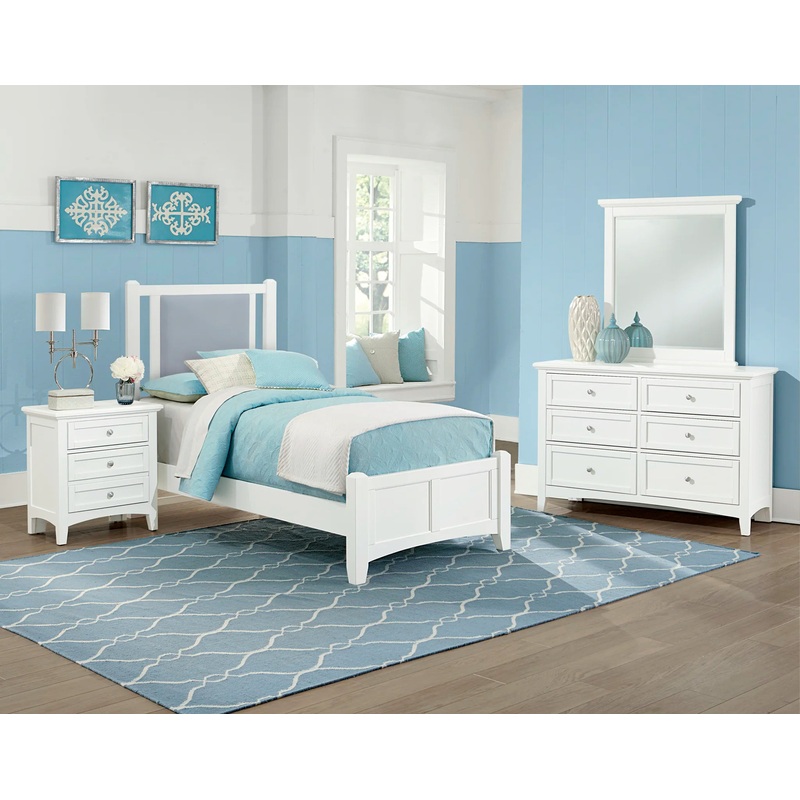 Bonanza – Twin Ocean Blue Upholstered Bed With Mansion Footboard – White