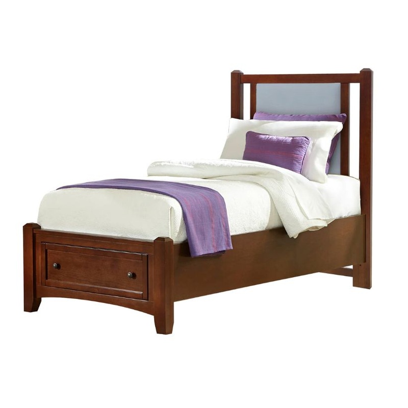 Bonanza – Twin Ocean Blue Upholstered Bed With Storage Footboard – Cherry