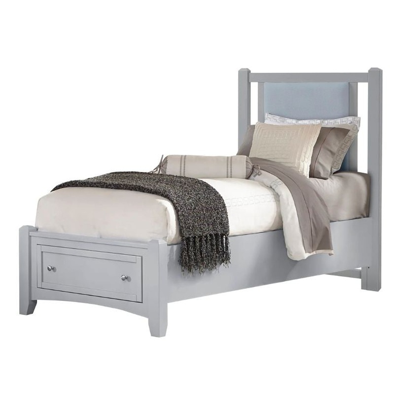 Bonanza – Twin Ocean Blue Upholstered Bed With Storage Footboard – Gray