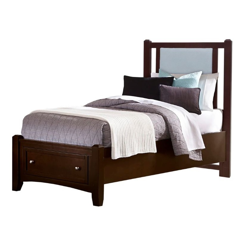 Bonanza – Twin Ocean Blue Upholstered Bed With Storage Footboard – Merlot