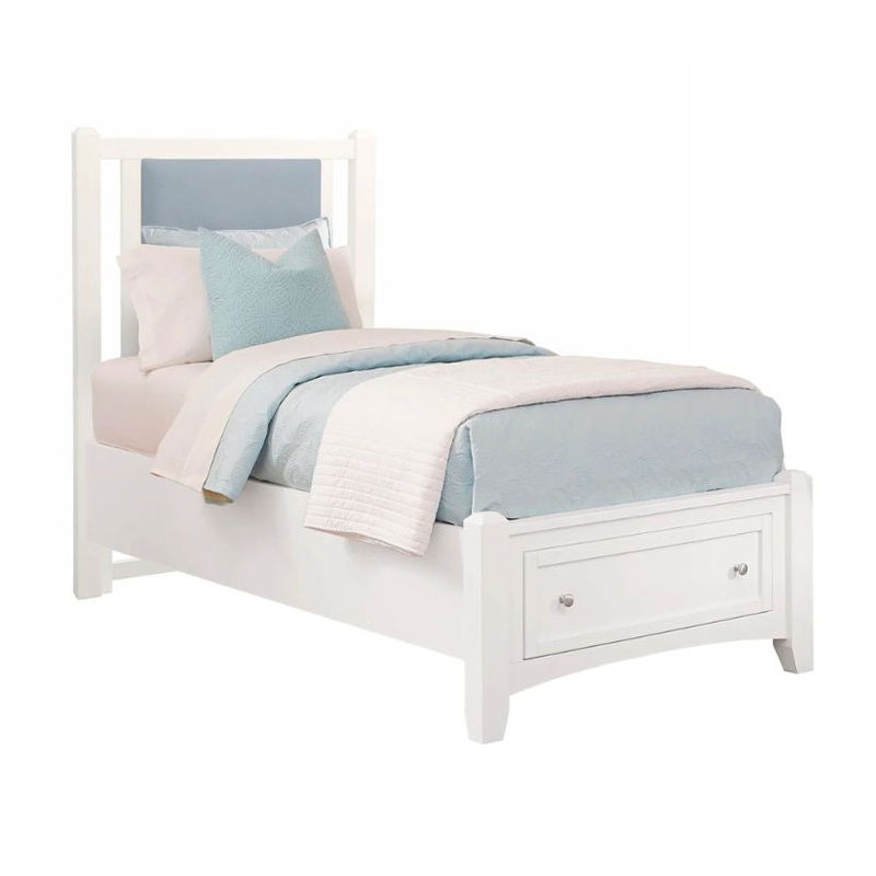 Bonanza – Twin Ocean Blue Upholstered Bed With Storage Footboard – White