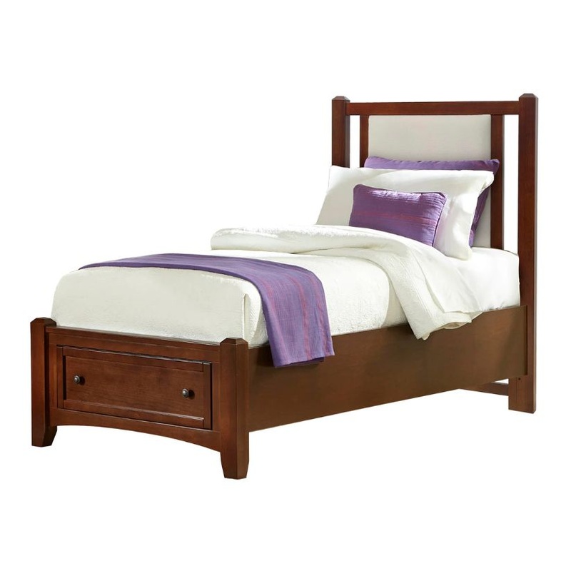 Bonanza – Twin Pebble Gray Upholstered Bed With Storage Footboard – Cherry