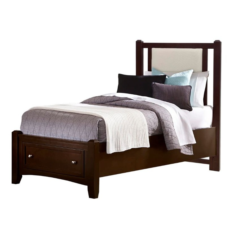 Bonanza – Twin Pebble Gray Upholstered Bed With Storage Footboard – Merlot