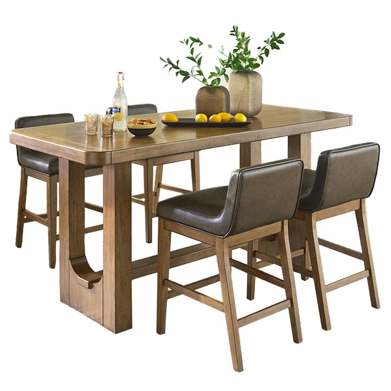 Cabalynn – Light Brown – 5 Pc. – Rectangular Dining Room Counter Table, 4 Upholstered Barstools