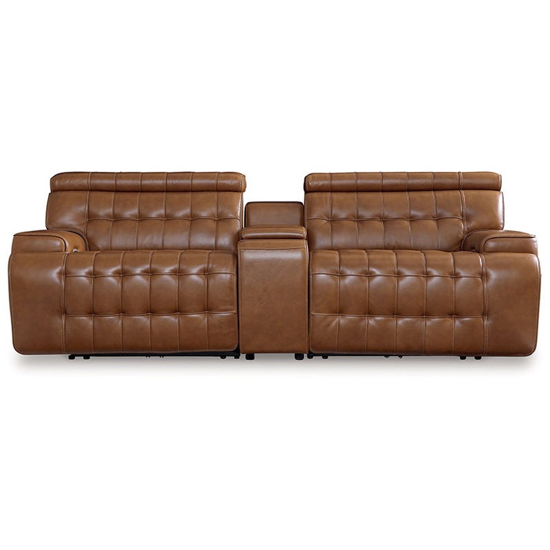 Temmpton – Chocolate – 3-Piece Power Reclining Sectional Loveseat With Console