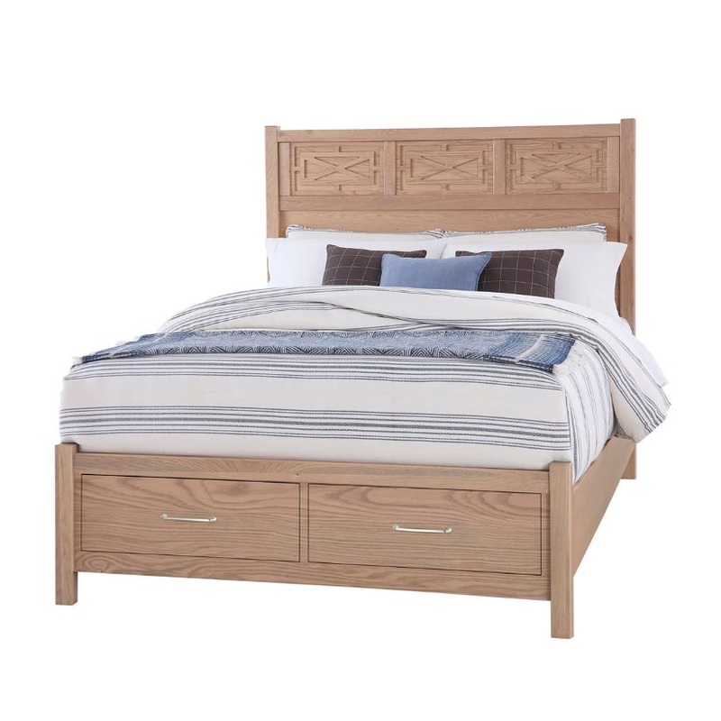 Tide & Timber – King – Fretwork Panel Storage Bed – Clear Oak