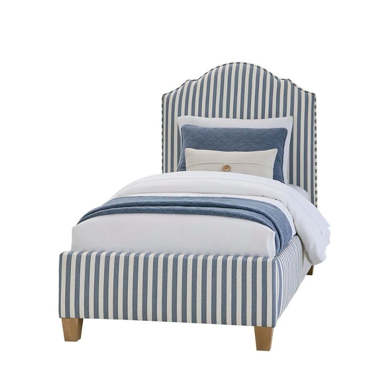 Tide & Timber – Twin – Upholstery Bed In Blue Stripe Fabric – Clear Oak