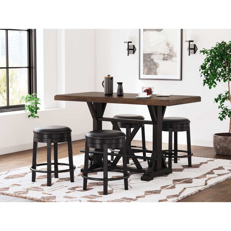 Valebeck – Black / Brown – 5 Pc. – Rectangular Dining Room Counter Table, 4 Stools